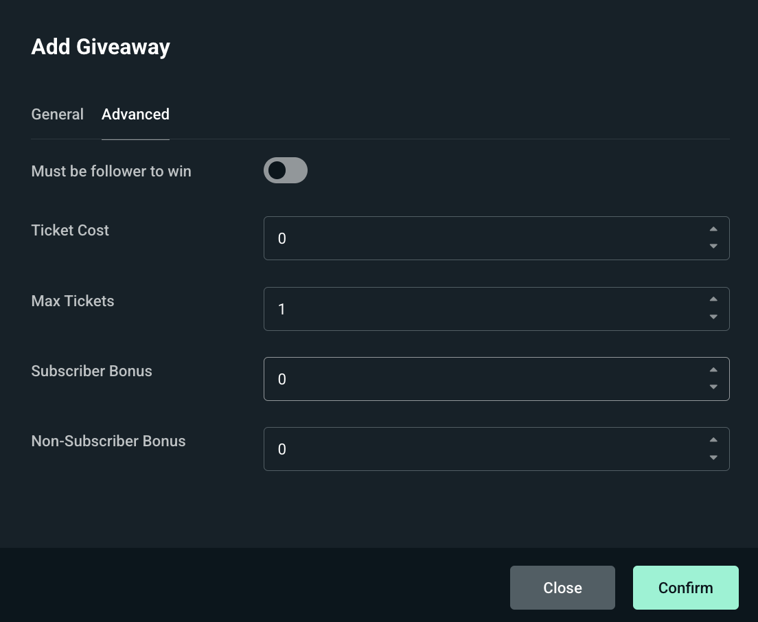 Advanced giveaway settings for Cloudbot
